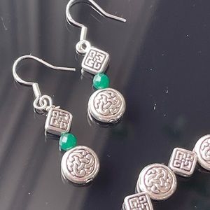 Celtic knot green jade earrings